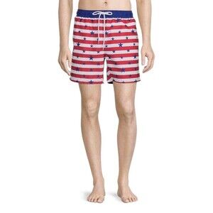 Way to Celebrate! L Men Patriotic Printed Swim Shorts Trunks Stars On Stripes